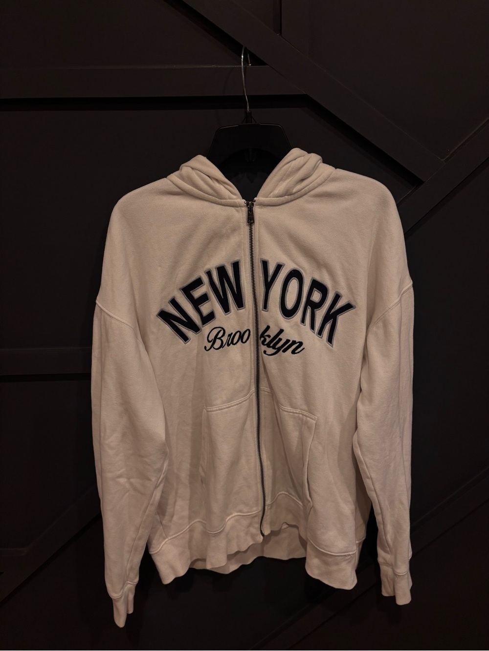 Aeropostale Cream Full-Zip Hoodie with Navy Embroidery